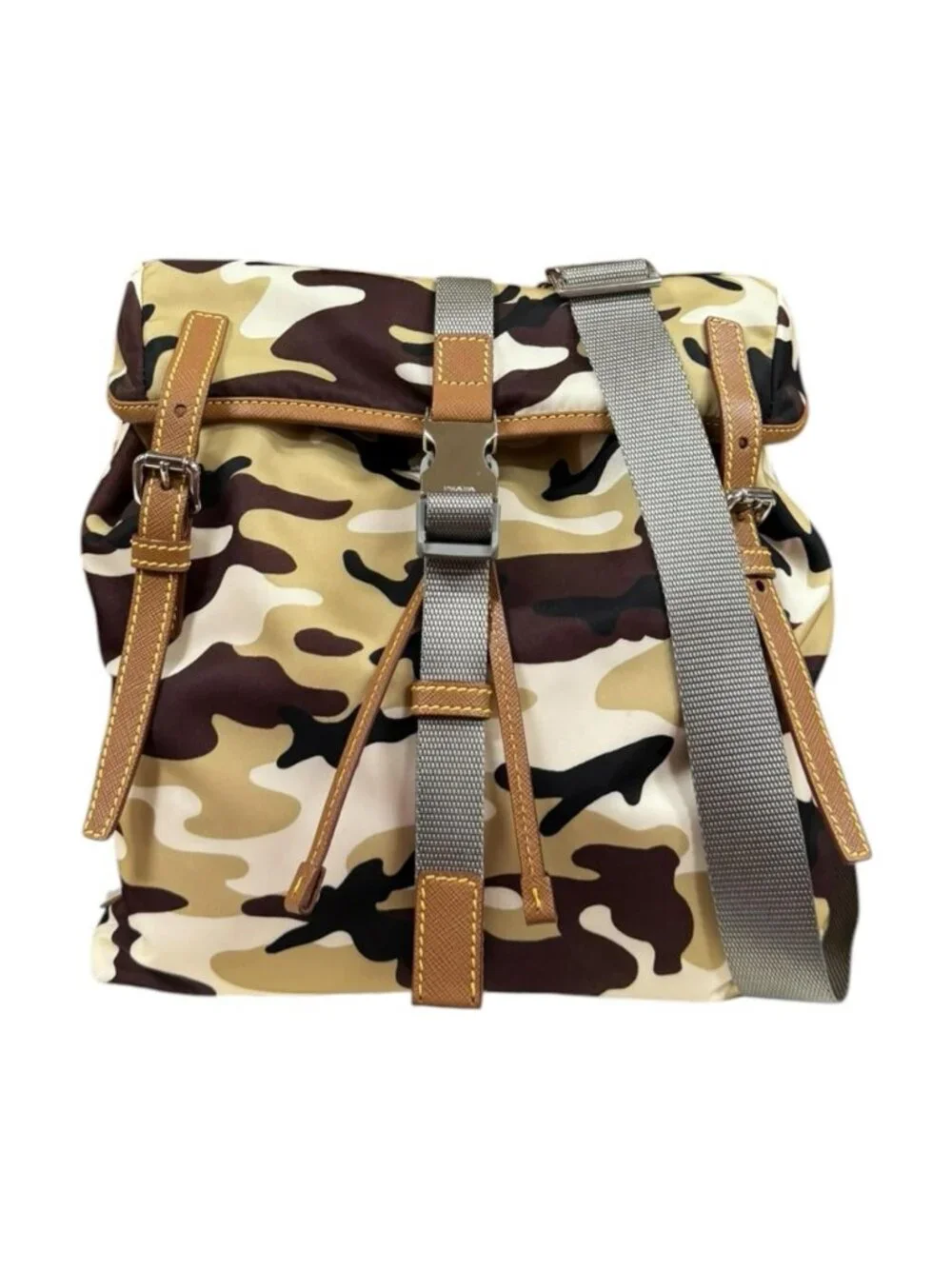 Prada Camouflage Pattern Shoulder Bag Nylon Brown